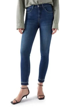 Jean SALSA FAITH PUSH IN CROPPED SLIM Blue Indigo -Promos Femme T-Shirt Magasin salsa 26262 1