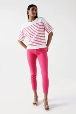 Tee-shirt SALSA Blanc Raye Rose