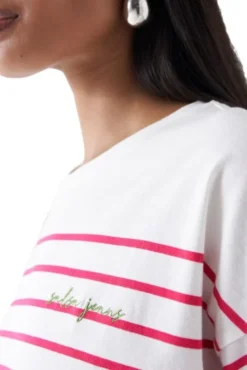 Tee-shirt SALSA Blanc Raye Rose -Promos Femme T-Shirt Magasin salsa 26791 3
