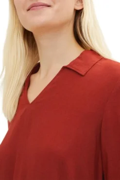 Chemisier TOM TAILOR Dark Maroon Red Melange -Promos Femme T-Shirt Magasin tt 24140 3