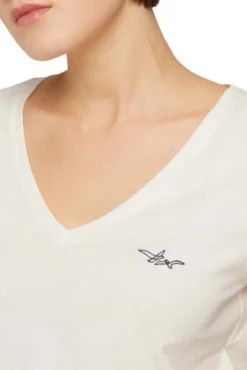 Tee Shirt TOM TAILOR V-NECK White -Promos Femme T-Shirt Magasin tt 24371 4