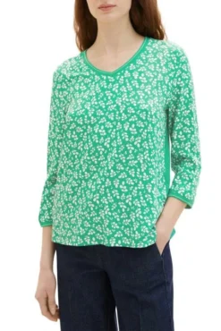 Tee Shirt TOM TAILOR FLORAL DESIGN Green -Promos Femme T-Shirt Magasin tt 24402 1