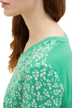 Tee Shirt TOM TAILOR FLORAL DESIGN Green -Promos Femme T-Shirt Magasin tt 24402 4