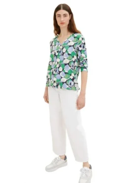 Chemisier TOM TAILOR FLOWER Green -Promos Femme T-Shirt Magasin tt 24403 4