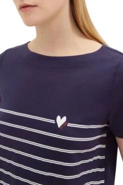 Tee Shirt TOM TAILOR STRIPED Navy -Promos Femme T-Shirt Magasin tt 25092 3