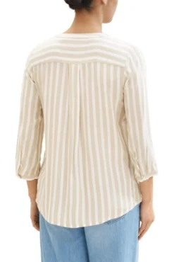 Chemise TOM TAILOR Beige Stripe -Promos Femme T-Shirt Magasin tt 26740 2