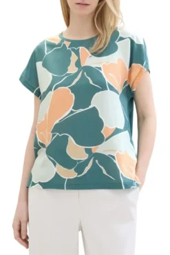 T-shirt Manches Courtes TOM TAILOR Pine Green -Promos Femme T-Shirt Magasin tt 26759 1