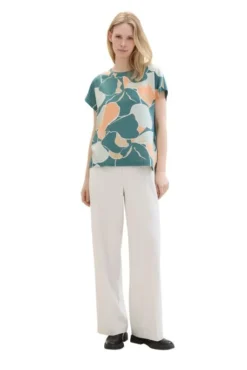 T-shirt Manches Courtes TOM TAILOR Pine Green -Promos Femme T-Shirt Magasin tt 26759 3