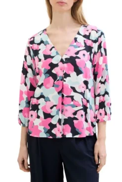 Chemisier TOM TAILOR Pink Colorful Floral Design -Promos Femme T-Shirt Magasin tt 26769 1